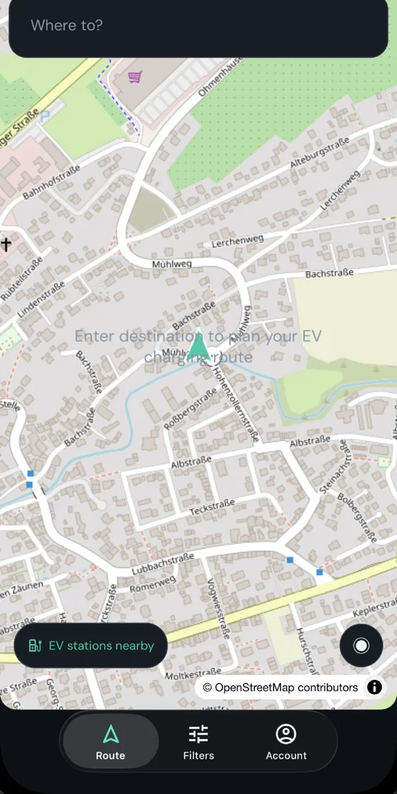 Route planning / search screen